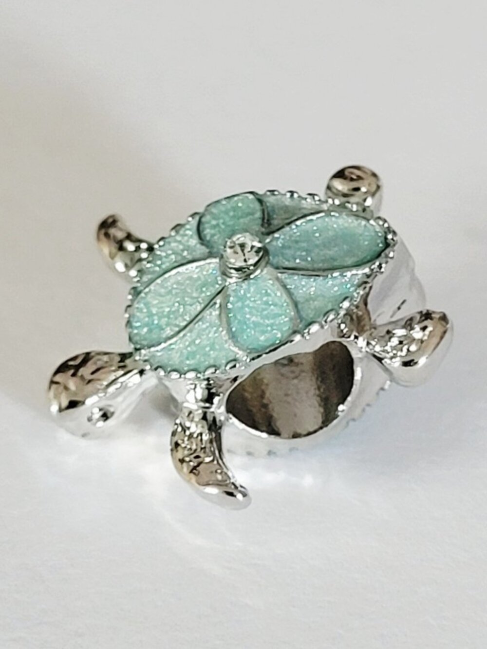 NWT For Pandora Charm Bracelet Gorgeous Pearl Aqua Blue And Silver Turtle Slider - Picture 5 of 5